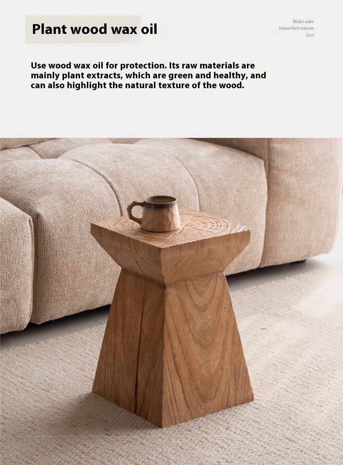 Pine Solid Wabi Sabi Style Side Table