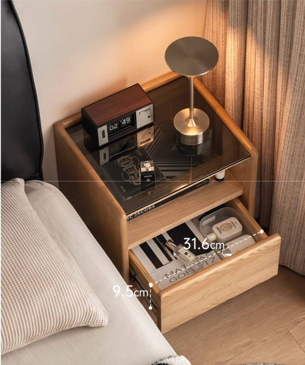 Ash, Cherry, Black walnut, Poplar, Solid Rubberwood Modern Nightstand.