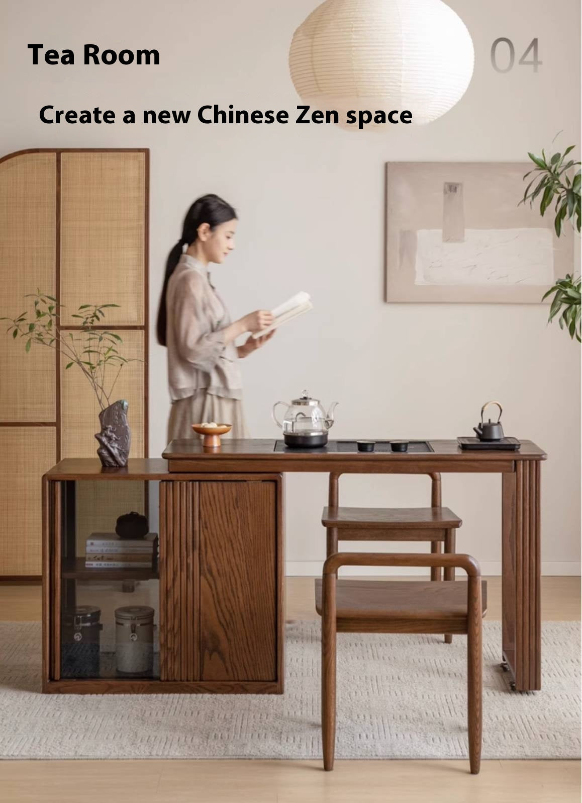 Ash Solid Wood Retractable Office Desk