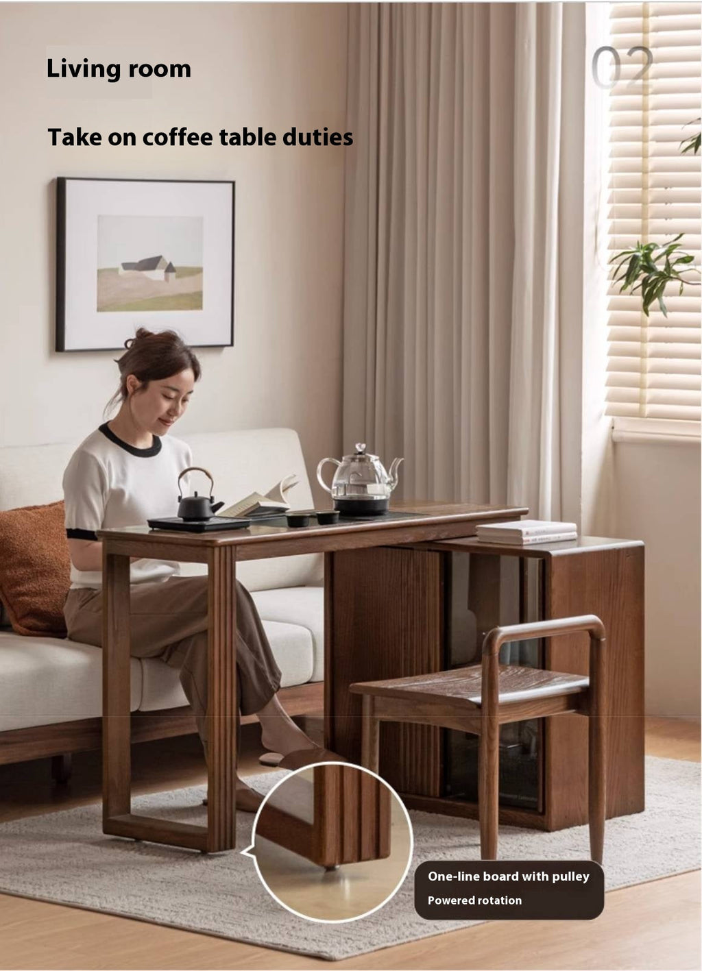 Ash Solid Wood Retractable Office Desk