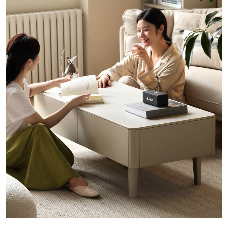 Poplar Solid Wood Light Luxury Style Rock Plate Coffee Table