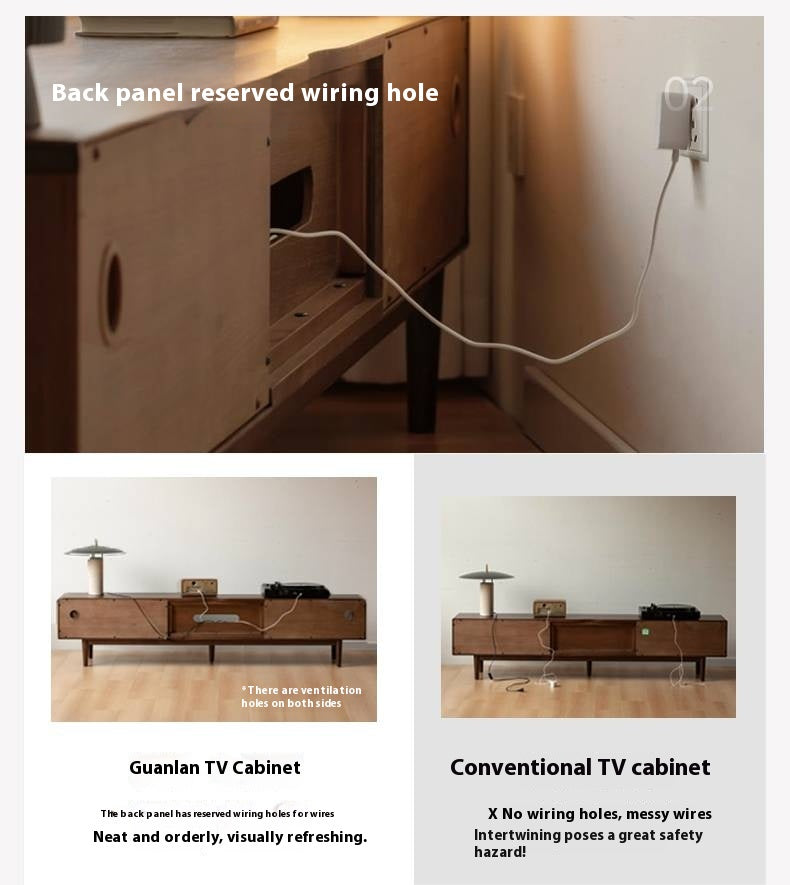 Black Walnut Solid Wood Sliding Doors TV Cabinet