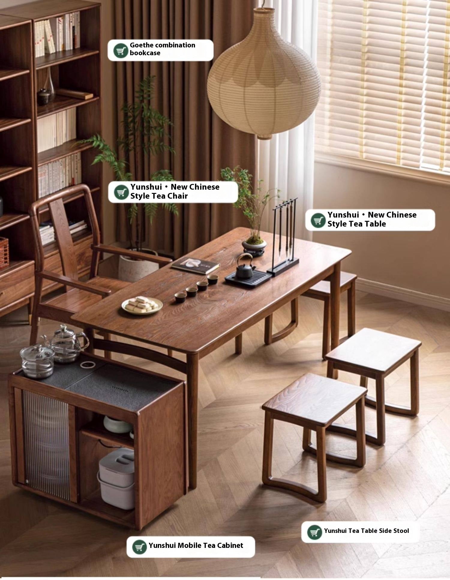 Ash, Oak, Black Walnut Solid Wood Mobile Side Tea Cabinet