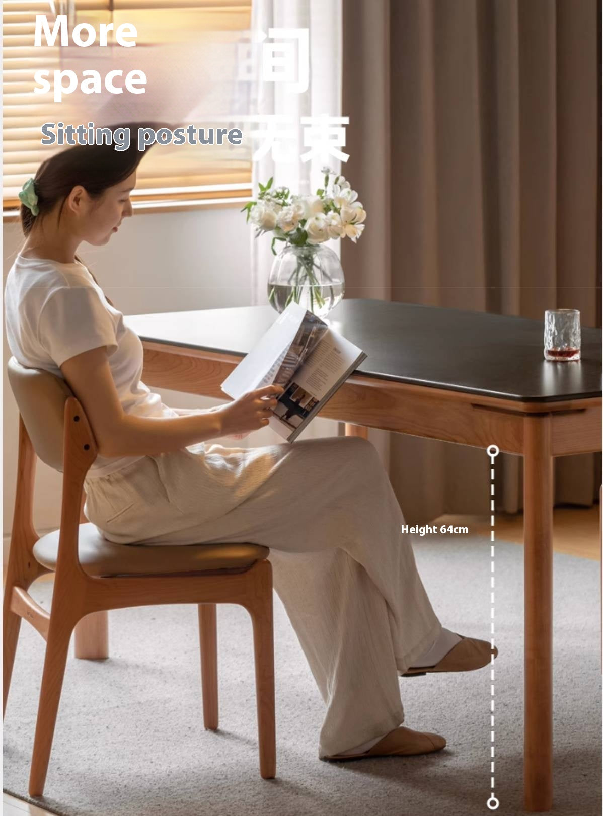 Cherry Solid Wood Rock Board Dining Table