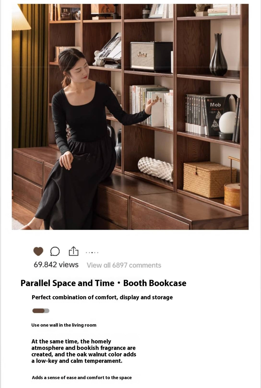 Oak Solid Wood Modern Minimalist Style Bookcase And Storage