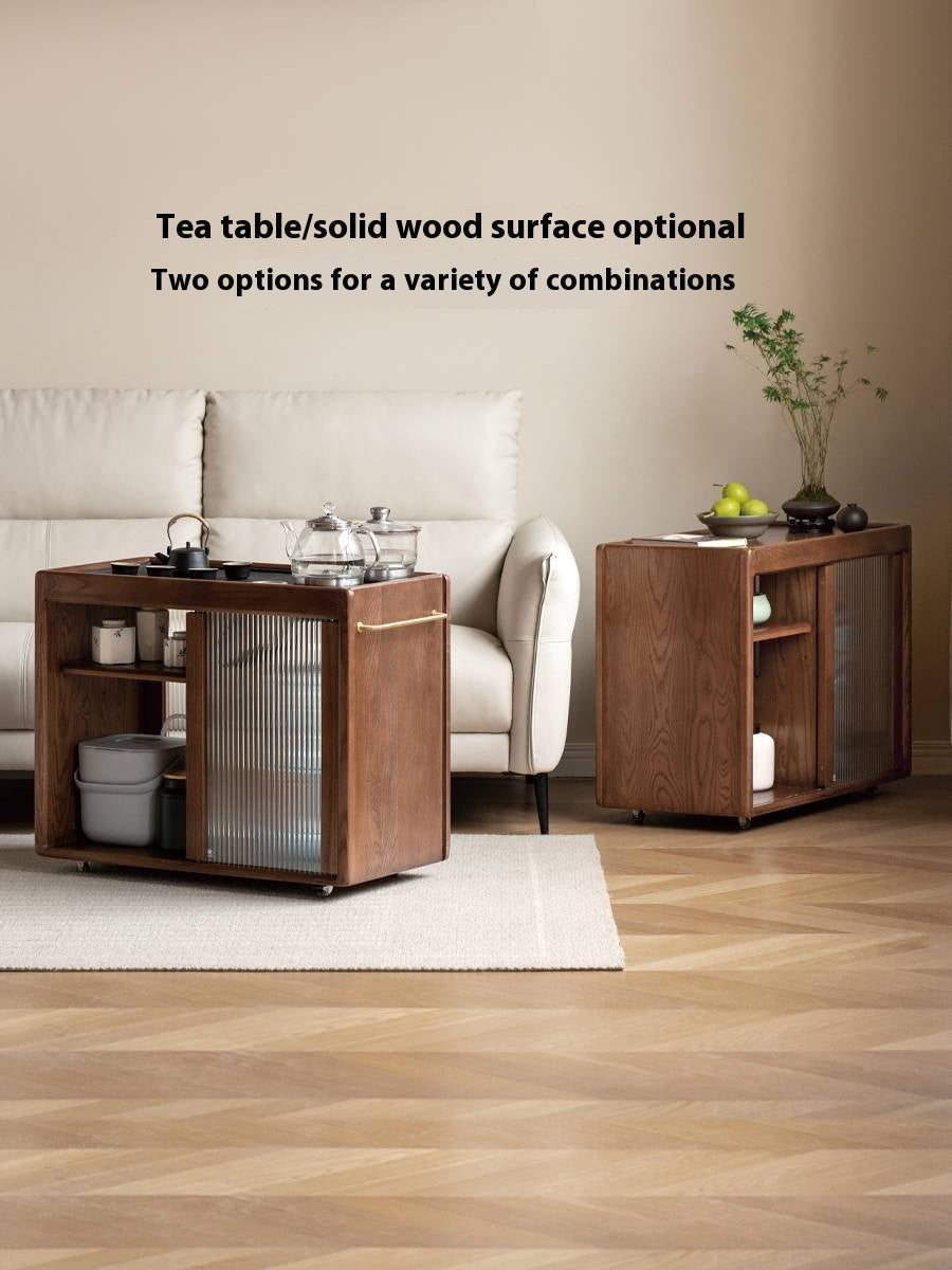 Ash, Oak, Black Walnut Solid Wood Mobile Side Tea Cabinet
