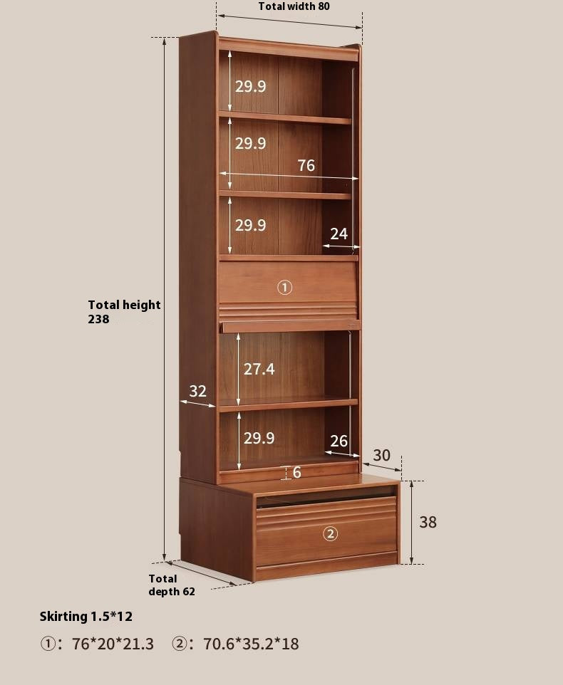 Poplar Solid Wood Antique Style Bookshelf Combination