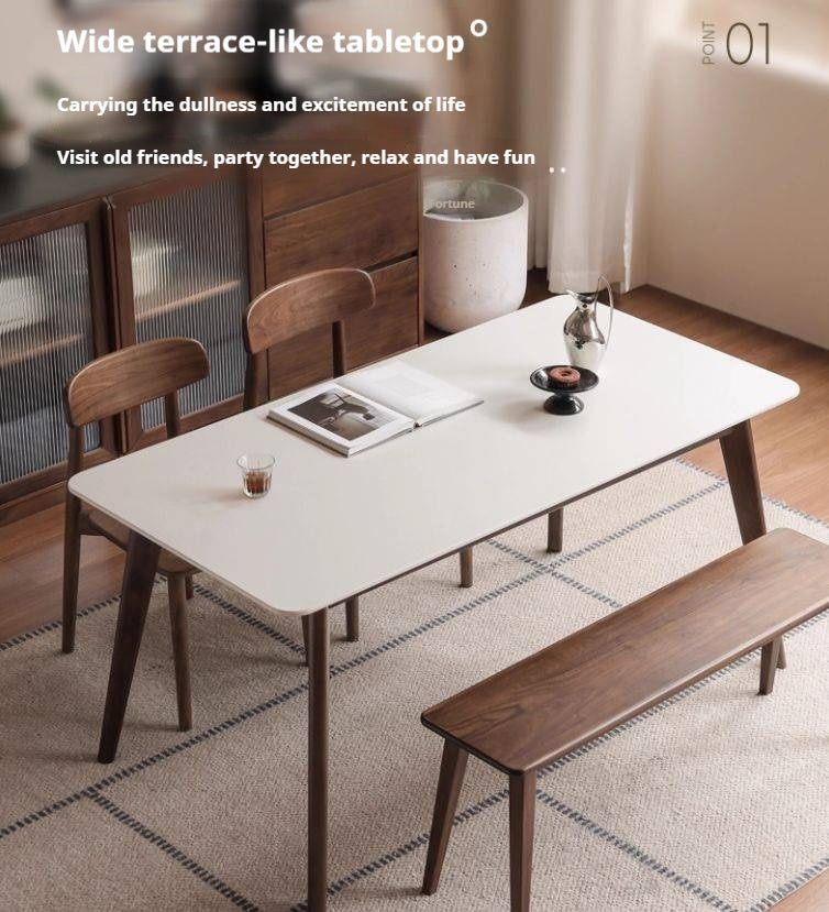 Black Walnut Solid Wood Modern Rock Plate Dining Table