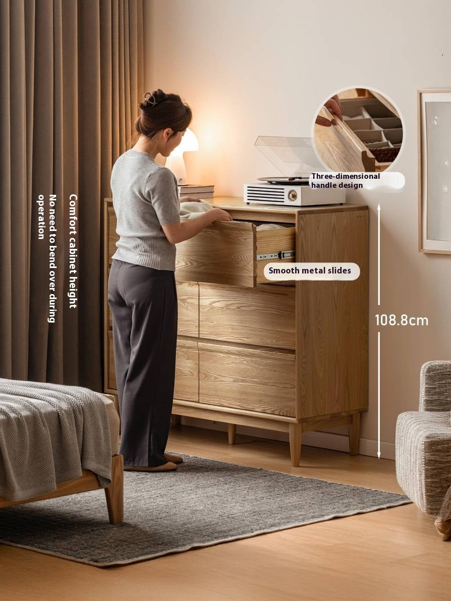 Ash Solid Wood Log Style Six Drawers Cabinet