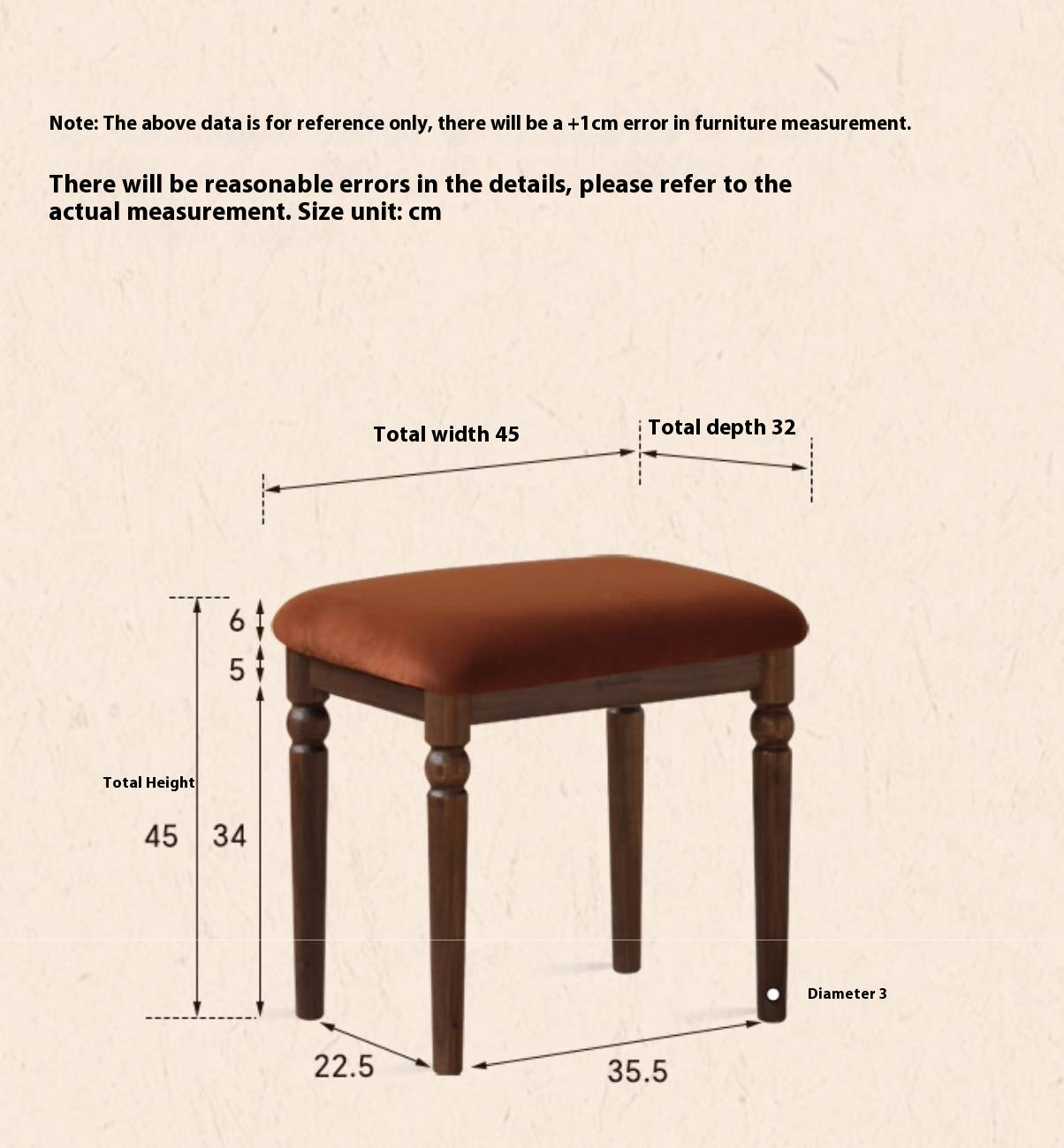 Black Walnut Solid Wood American Retro Style Makeup Stool