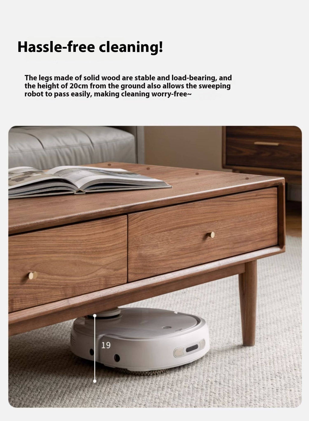 Golden Sandalwood, Black Walnut Solid Wood Rock Plate Tea Table