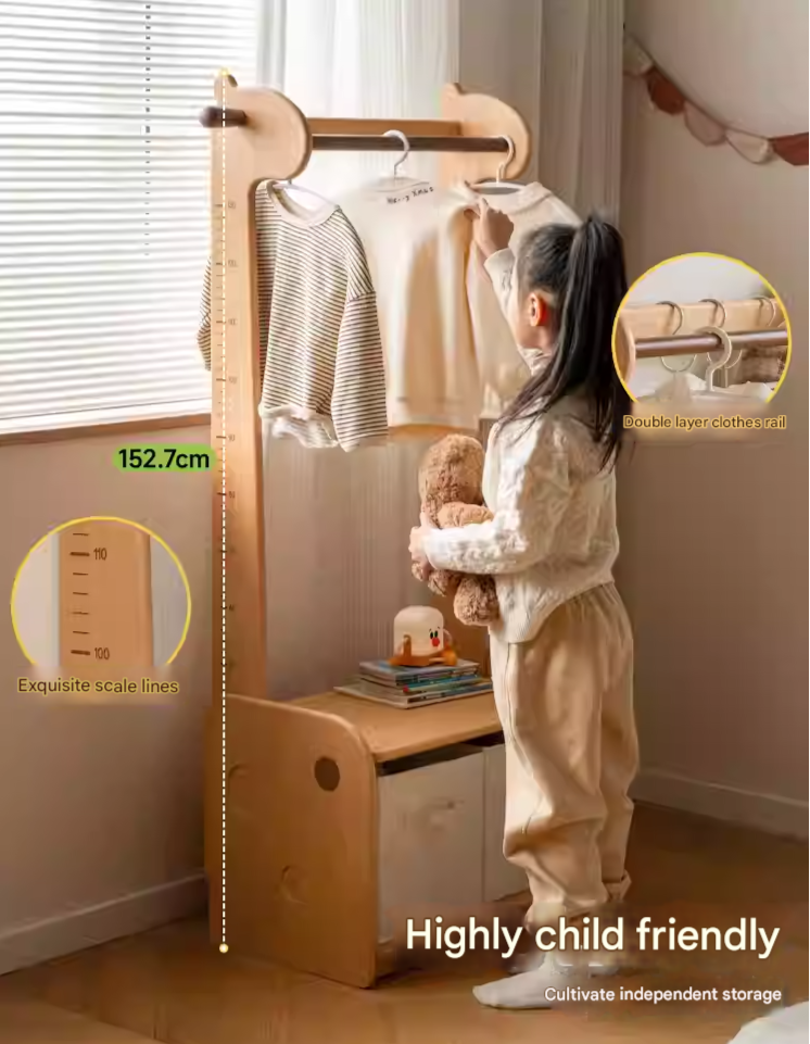Beech, Solid Rubberwood Children's Coat Rack