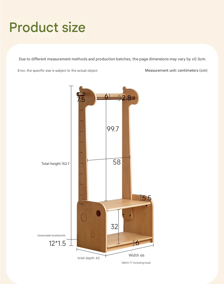 Beech, Solid Rubberwood Children's Coat Rack