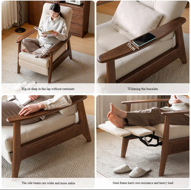 Oak Solid Wood Multifunctional Recliner Armchair