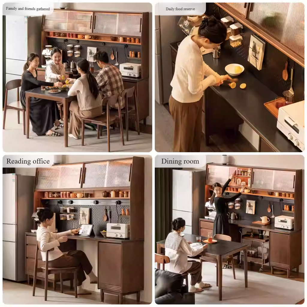 Black Walnut, Oak Solid Wood Light Luxury Style Rock Plate Storage Cabinet