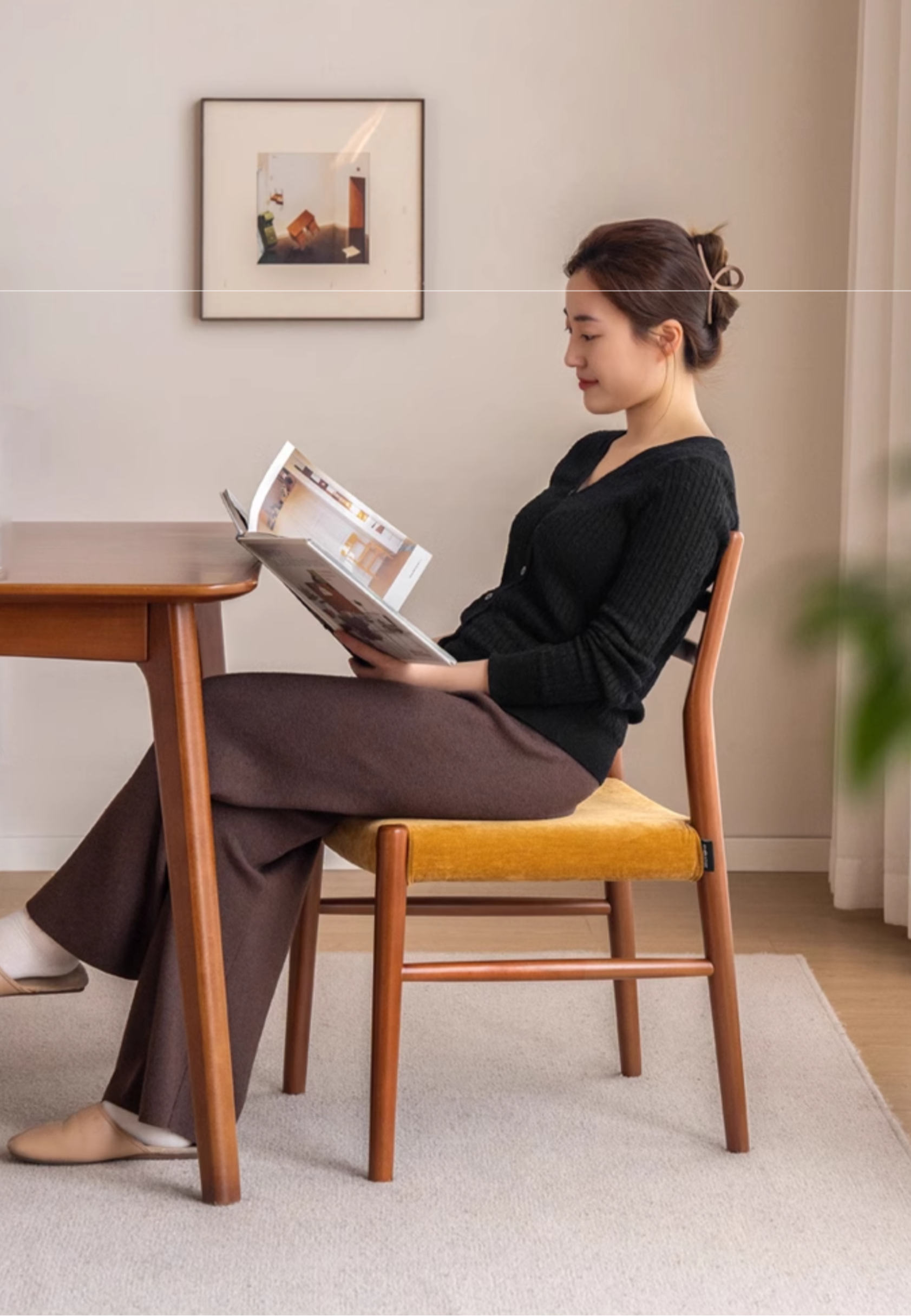 Set 4 pcs Beech Solid Wood Retro Style Dining Chair