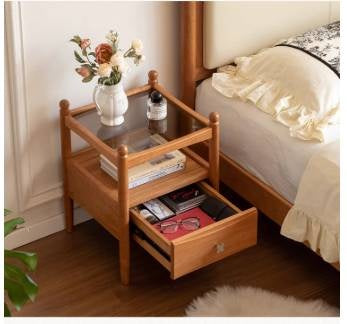 Cherry, Oak Solid Wood French Retro Nightstand