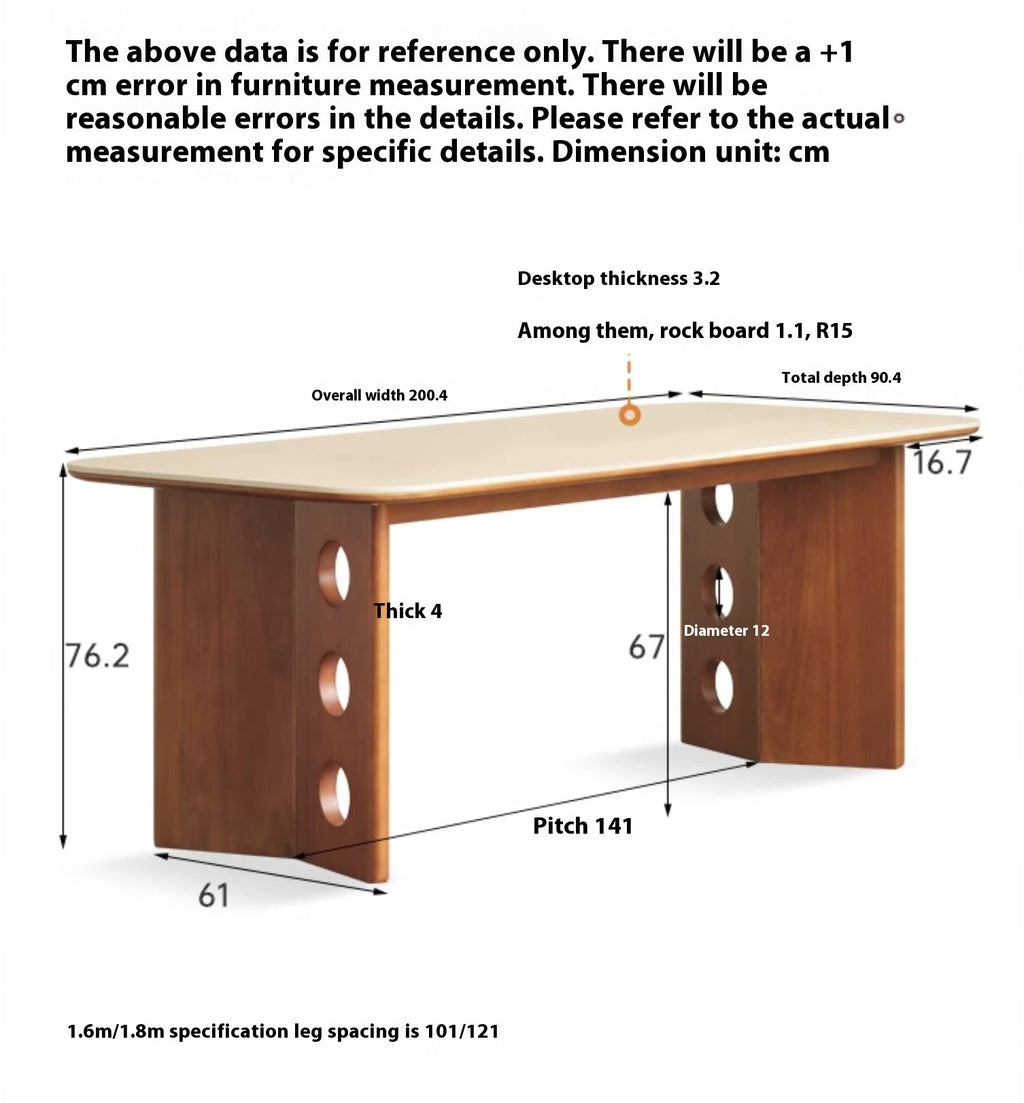 Poplar Solid Wood Medieval Style Rock Plate Dining Table