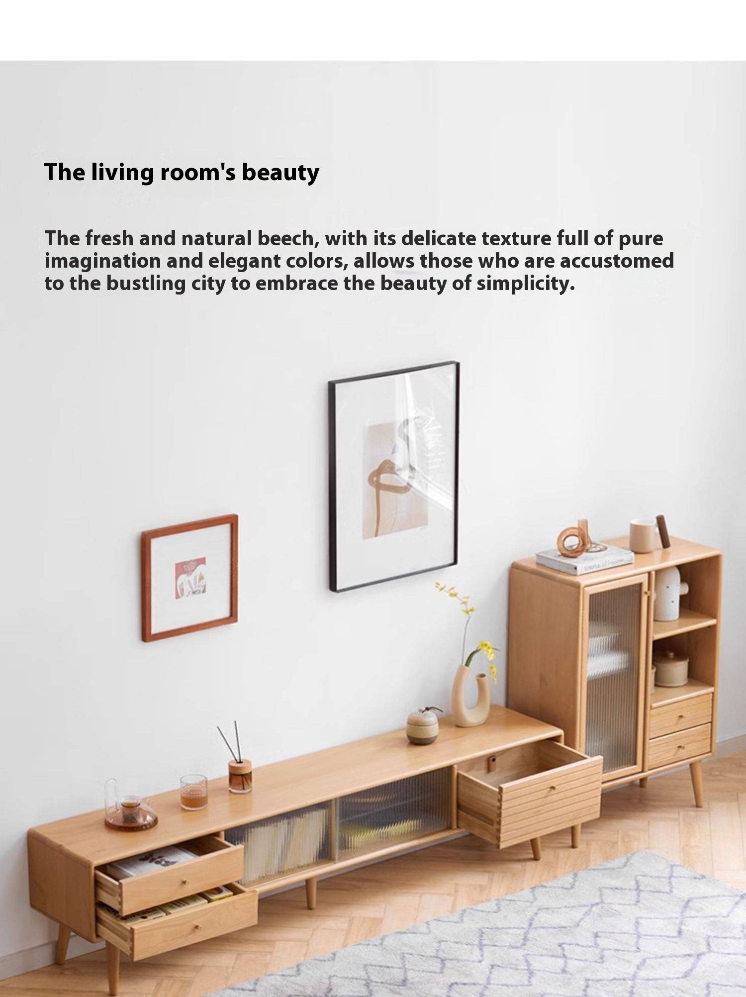 European Beech Solid Wood Floor TV Stand