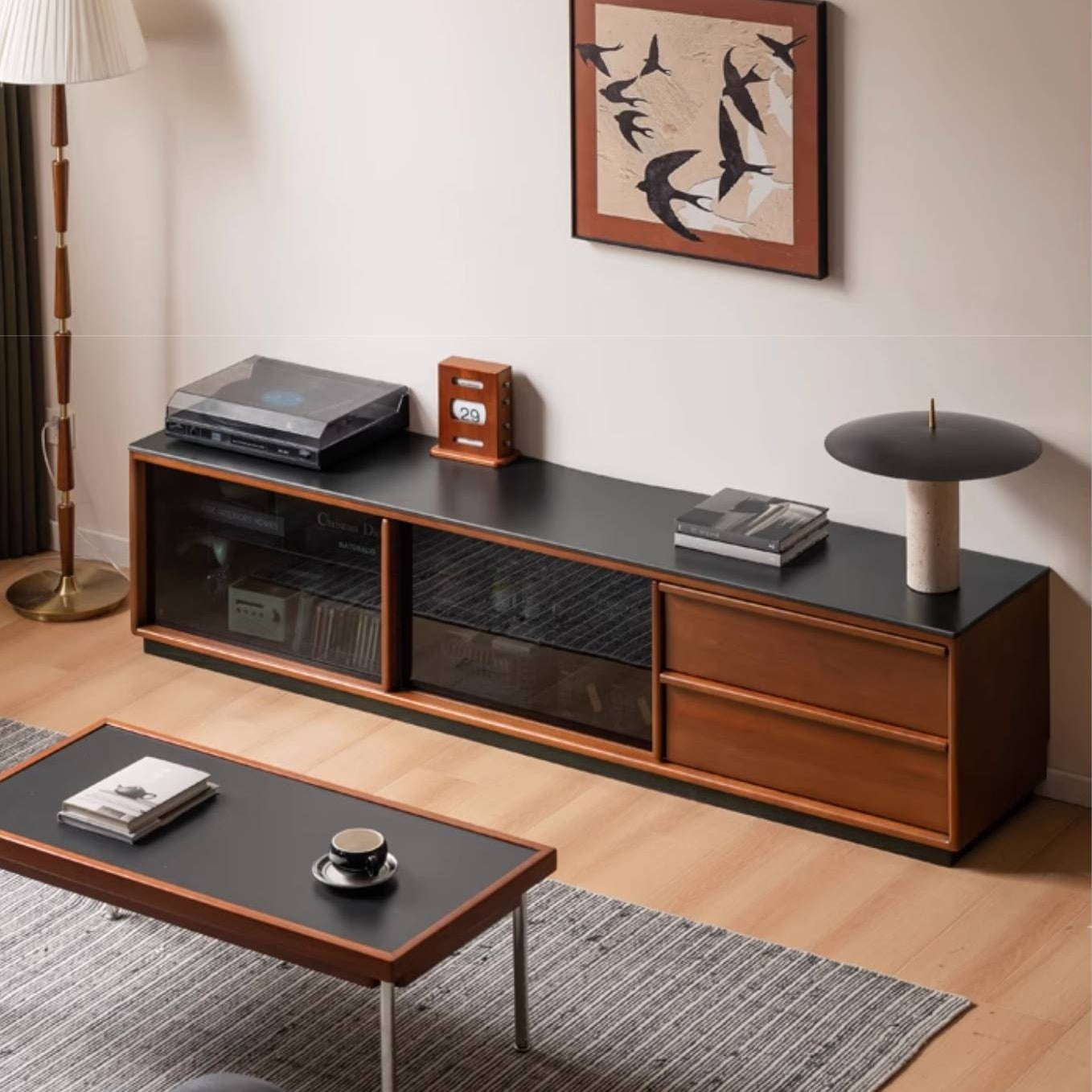 Poplar Solid Wood Medieval Style TV Stand