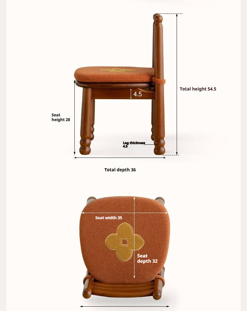 Beech Solid Wood Backrest Chair Medieval Style Soft Padded Chair