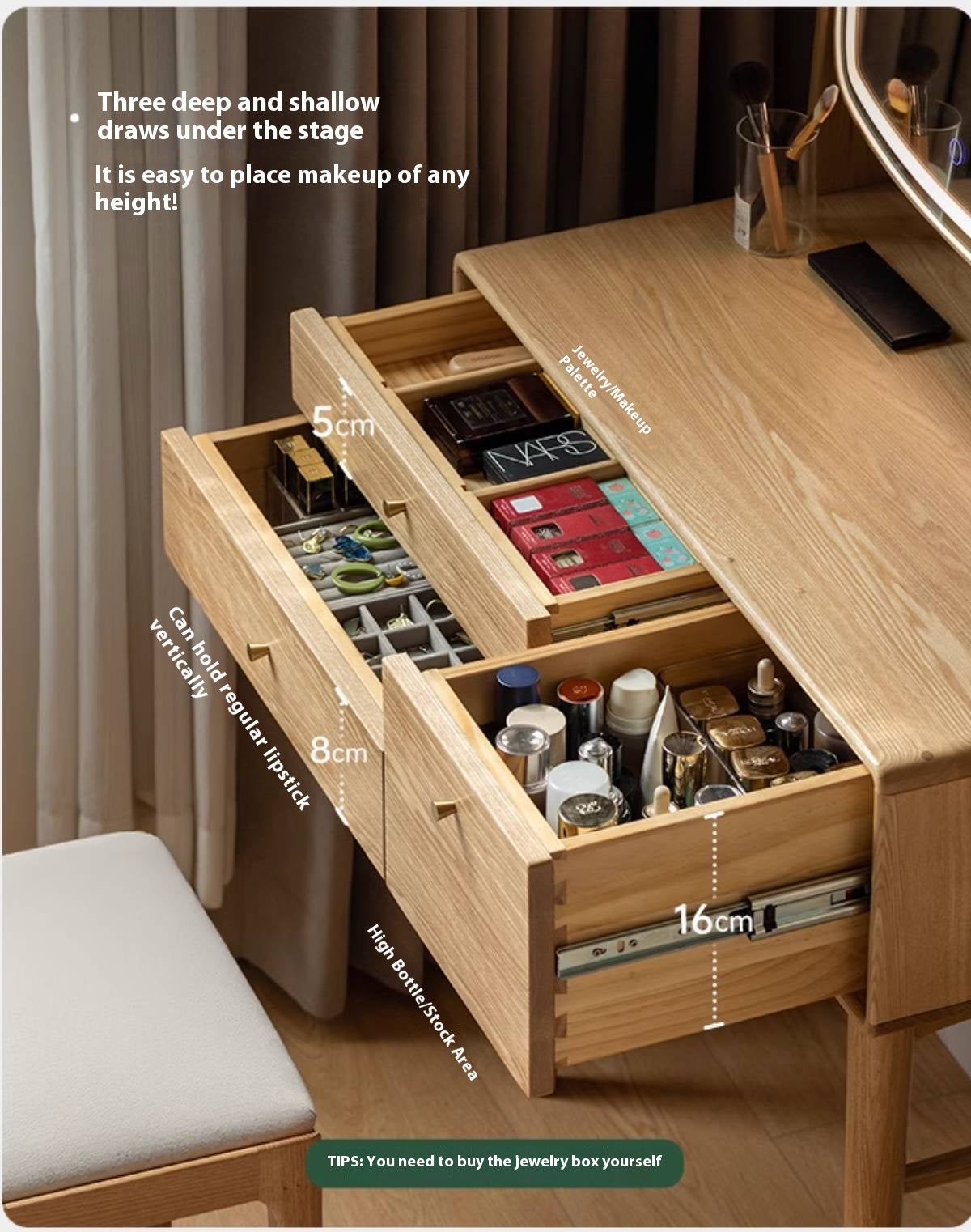 Ash Solid Wood Modern Style Dressing Table Multi Functional