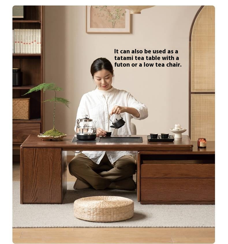 Oak, Black Walnut Solid Wood Telescopic Tea Table