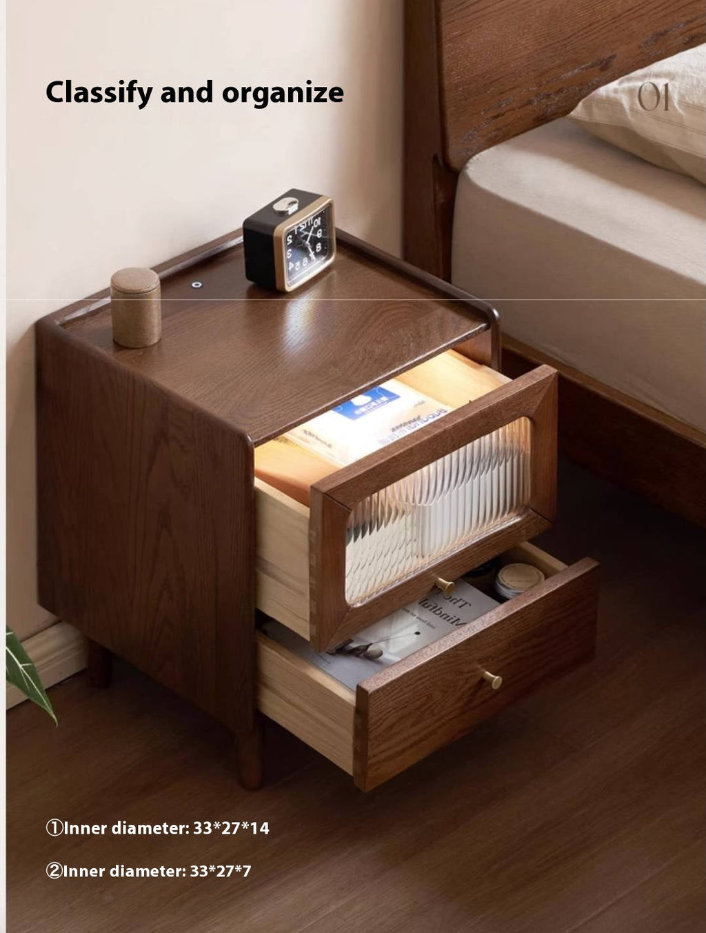 Oak Solid Wood Modern Style Nightstand