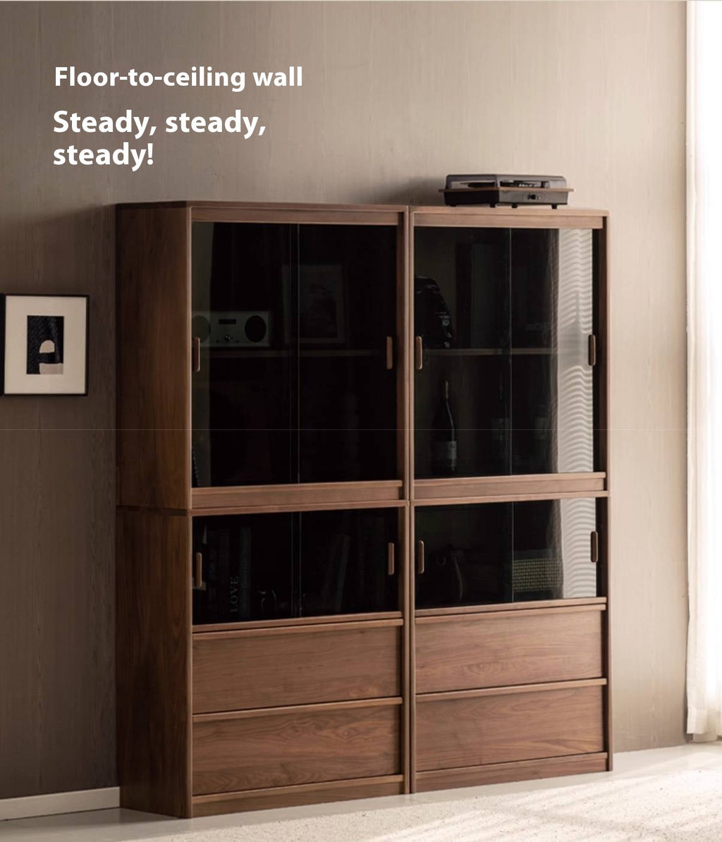 Black Walnut Solid Wood Light Luxury Style Bookcase Combination