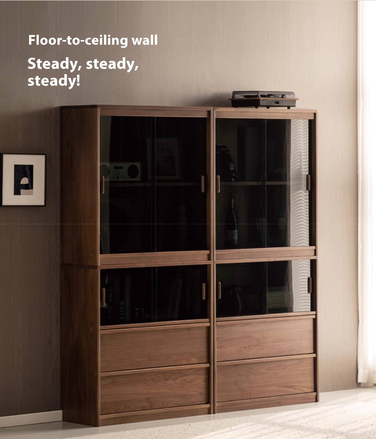 Black Walnut Solid Wood Light Luxury Style Bookcase Combination