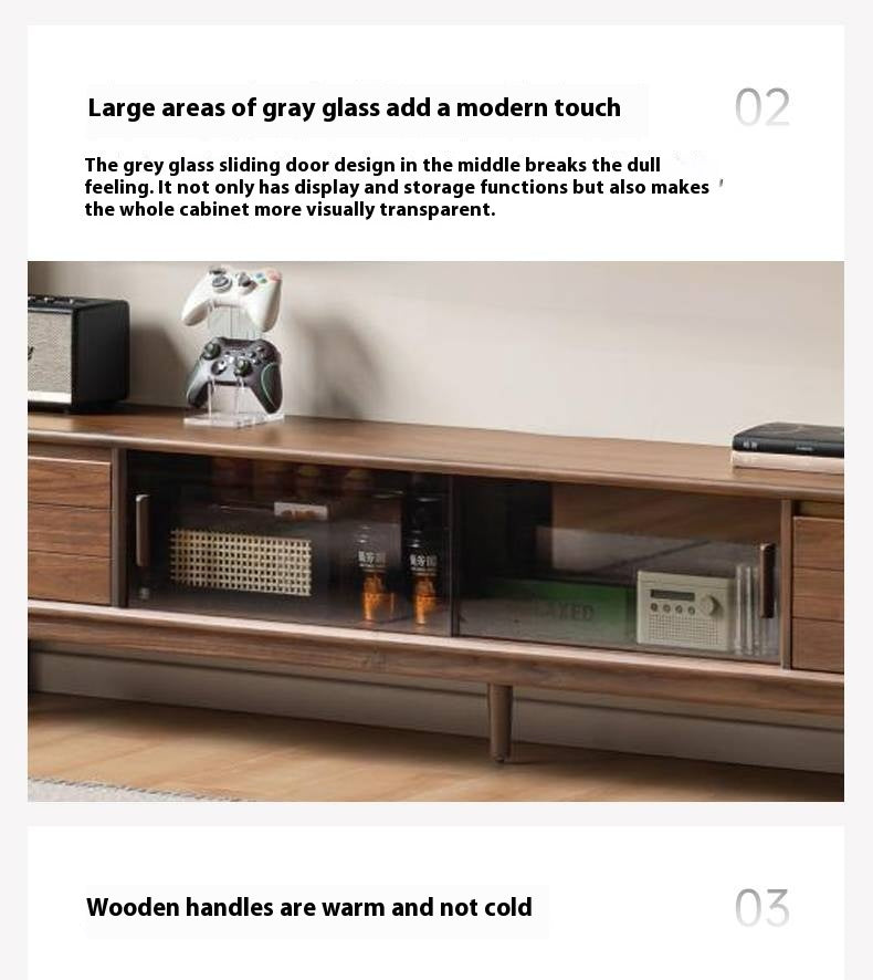 Black Walnut Solid Wood Sliding Doors TV Cabinet