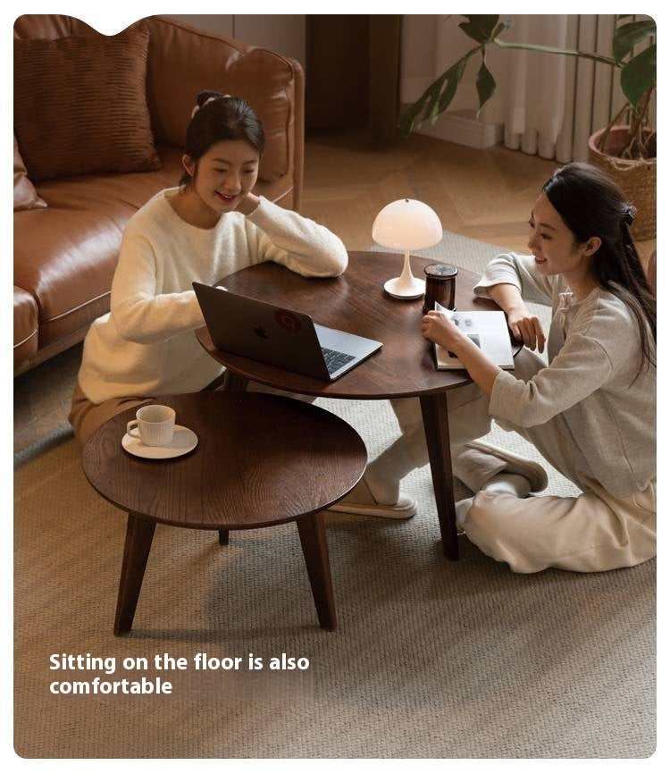 Oak, Solid Rubberwood Round Coffee Table Combination