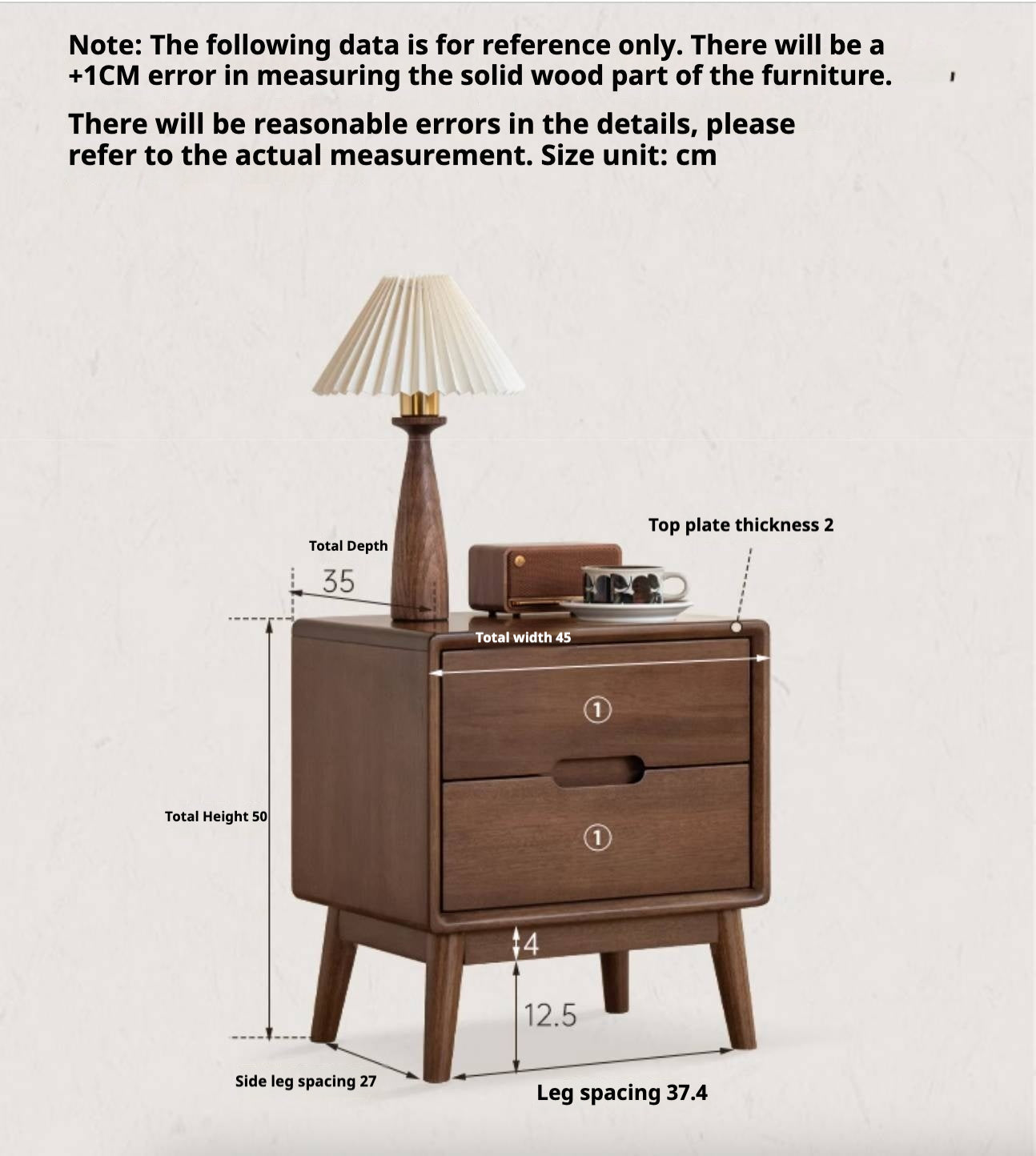 Black Walnut Solid Wood Modern Style Nightstand