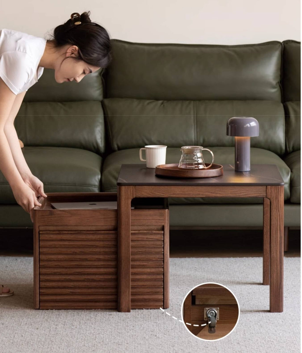 Oak, Black Walnut Solid Wood Modern Style Rock Plate Tea Table