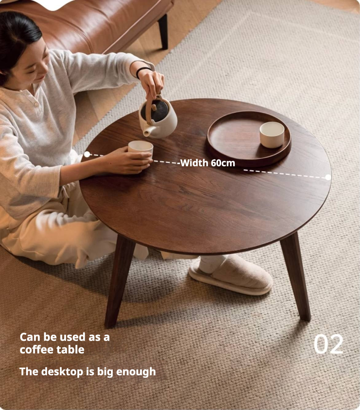 Oak, Solid Rubberwood Round Coffee Table Combination