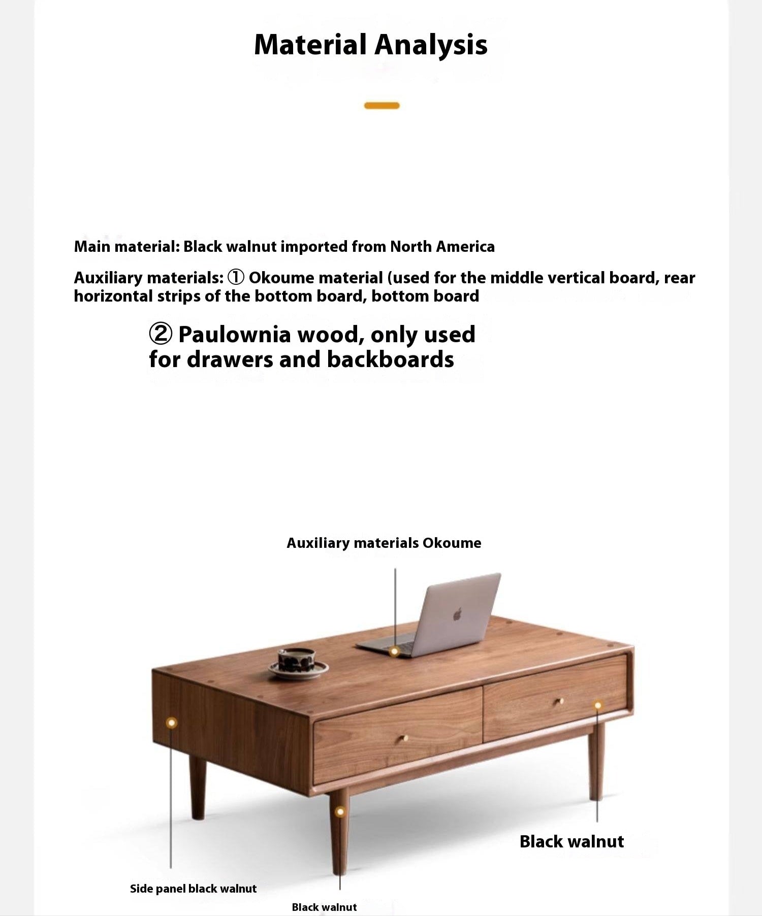 Golden Sandalwood, Black Walnut Solid Wood Rock Plate Tea Table