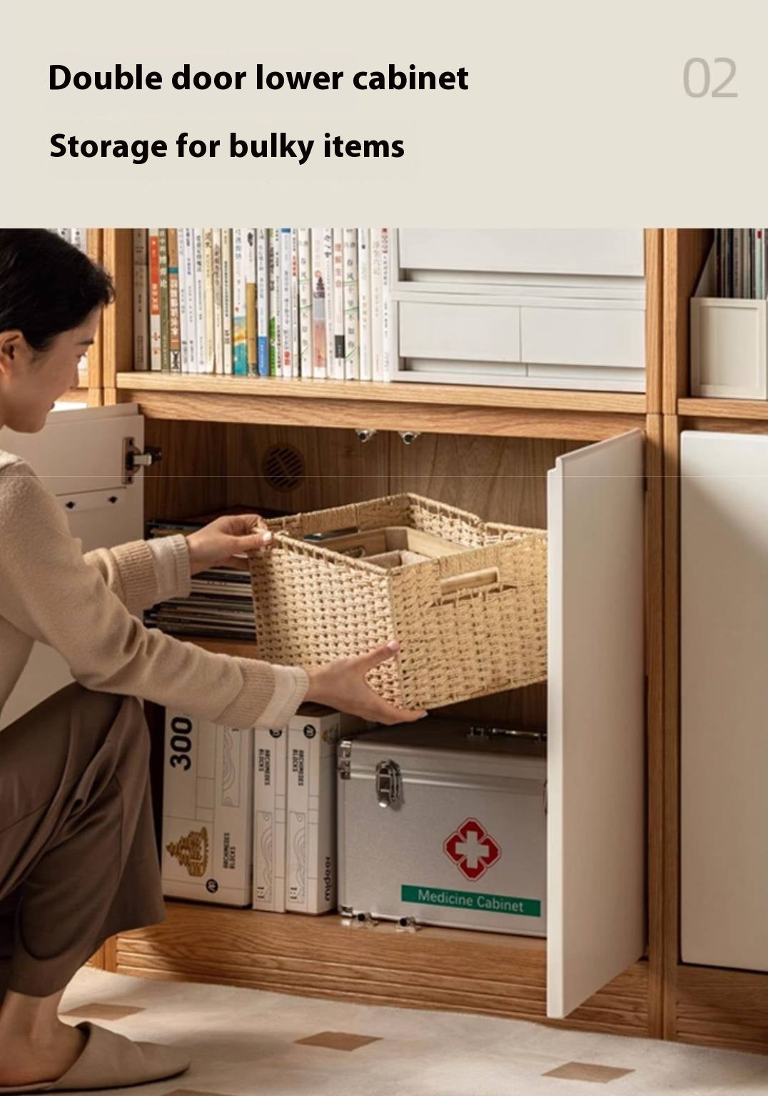 Oak Solid Wood Cream Style Bookcase