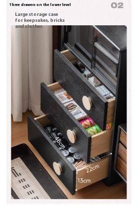 Ash Solid Wood Black Floor Standing Side Cabinet