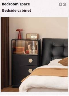 Ash Solid Wood Black Floor Standing Side Cabinet