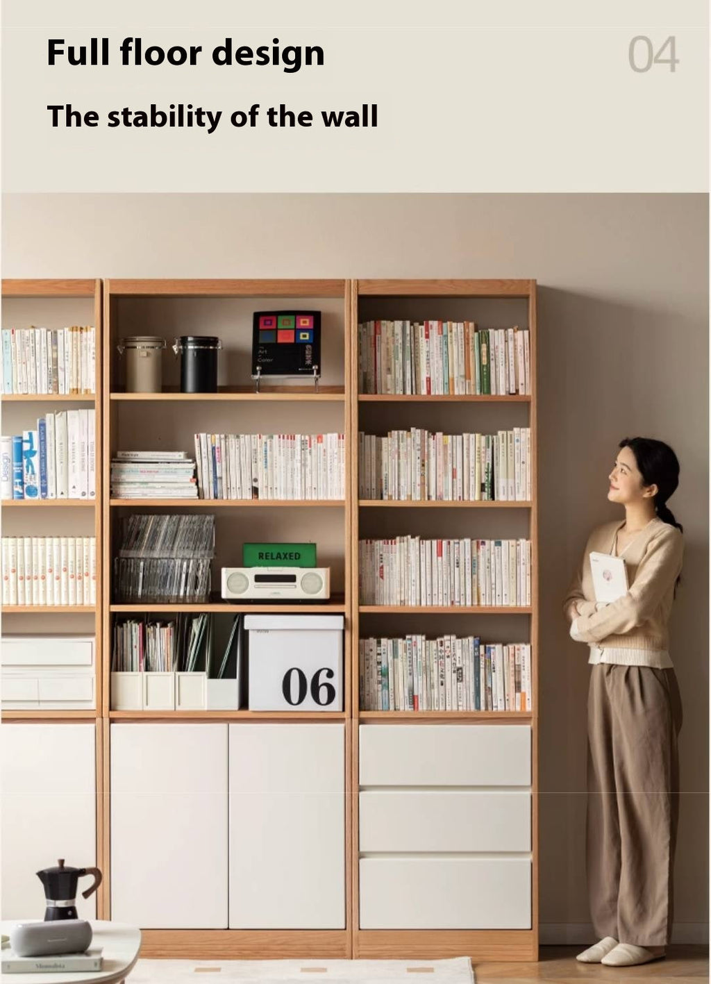 Oak Solid Wood Cream Style Bookcase