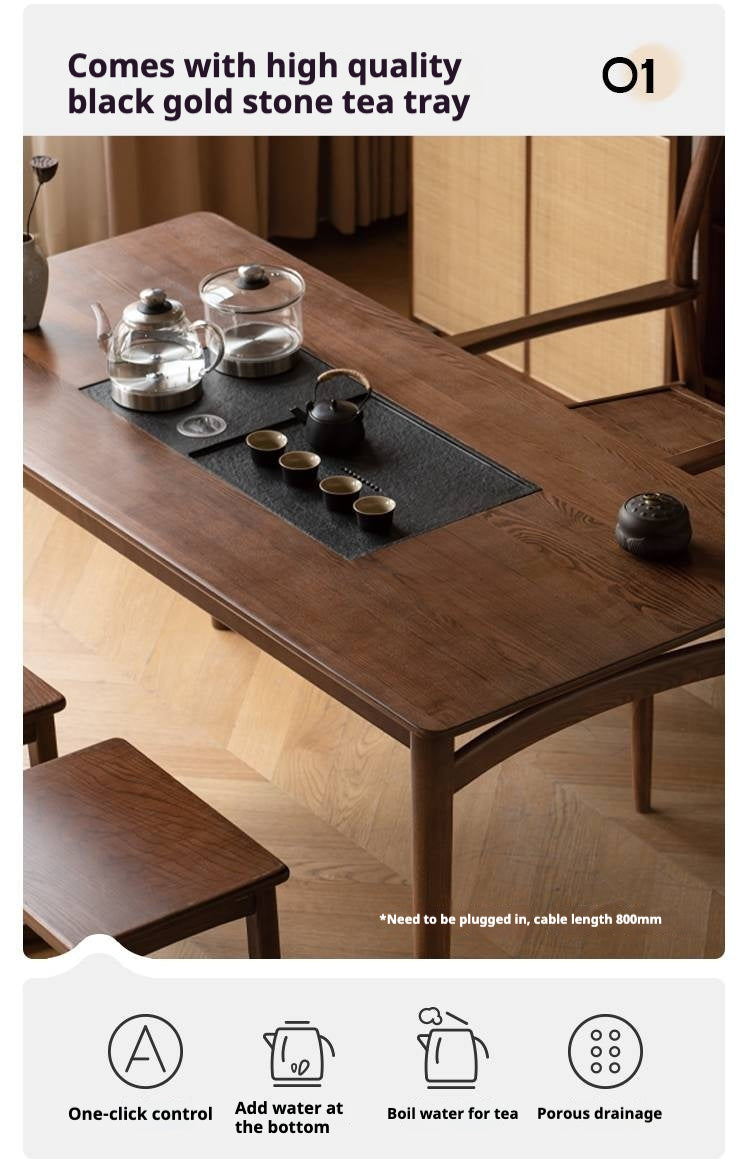 Ash Solid Wood Tea Table With Tea Tray
