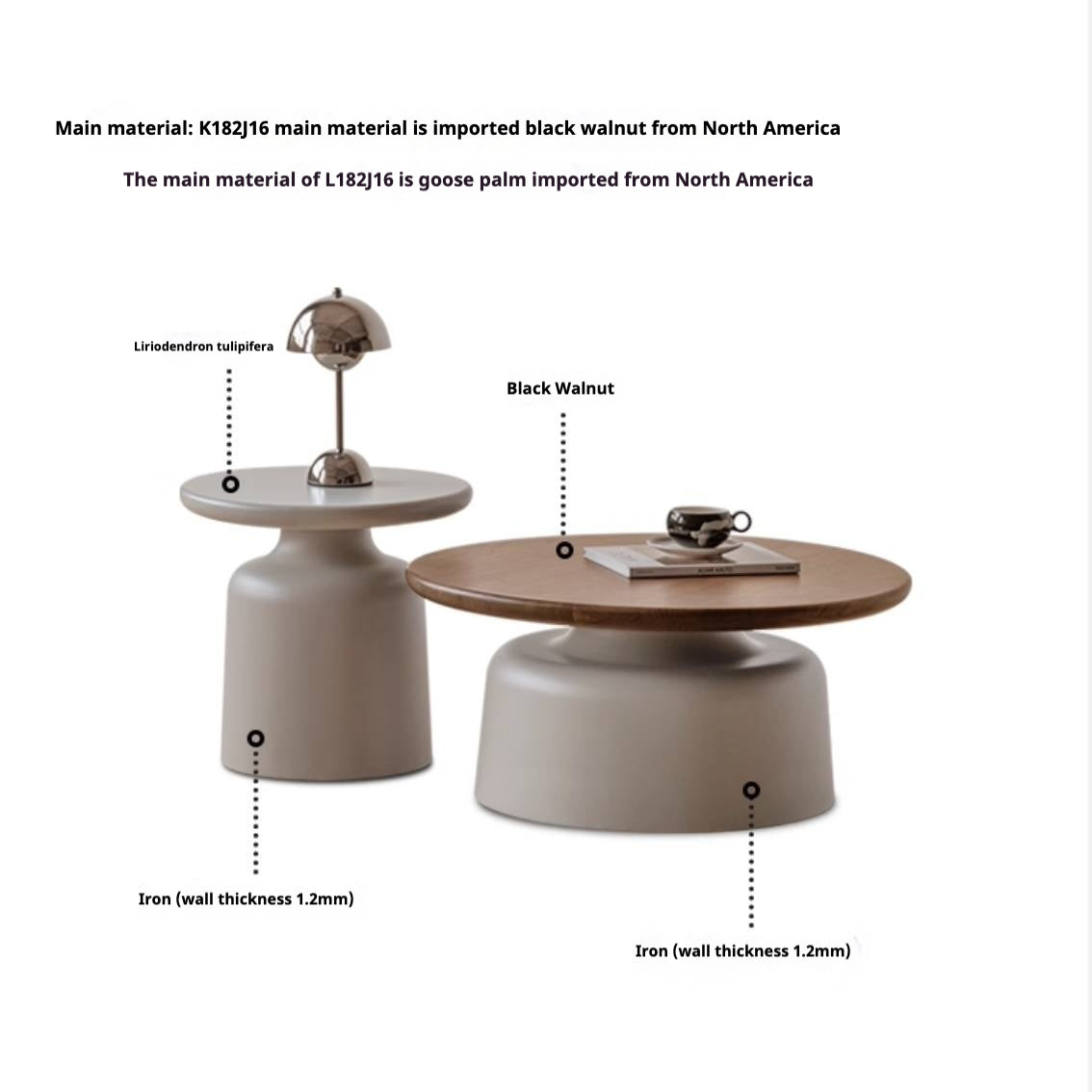 Black Walnut, Poplar Solid Wood Italian Light Luxury Coffee Table Combination