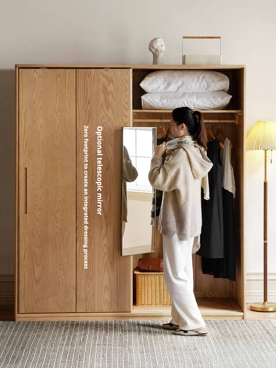Oak, Ash Solid Wood Wardrobe With Sliding Doors.