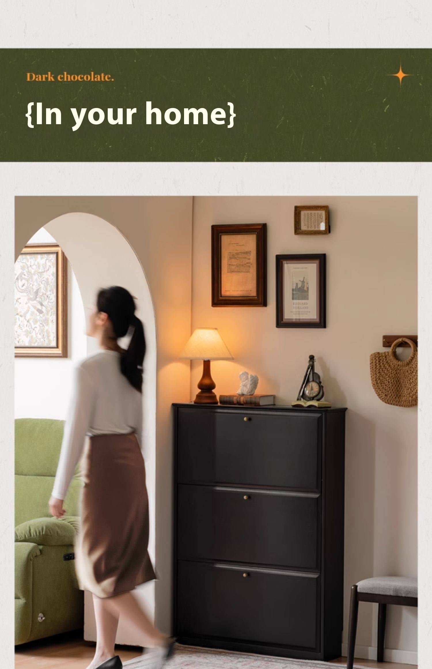 Oak Solid Wood American Retro Style Shoe Cabinet