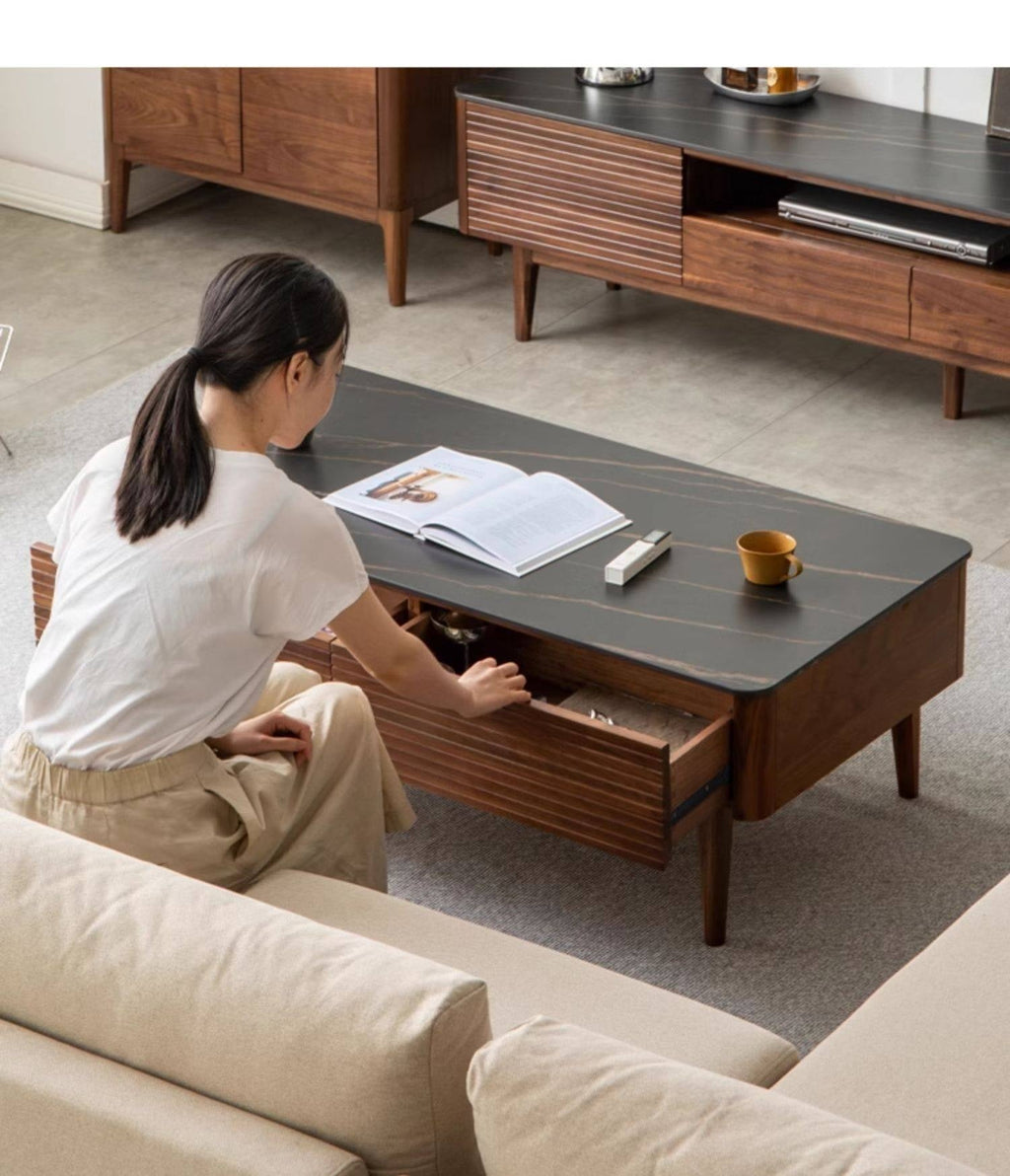 Sandalwood, Black Walnut Solid Wood Rock Plate Tea Table