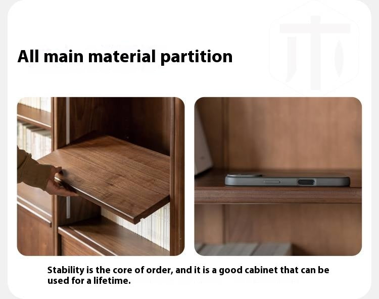 Black Walnut Solid Wood Light Luxury Bookcase and Storage