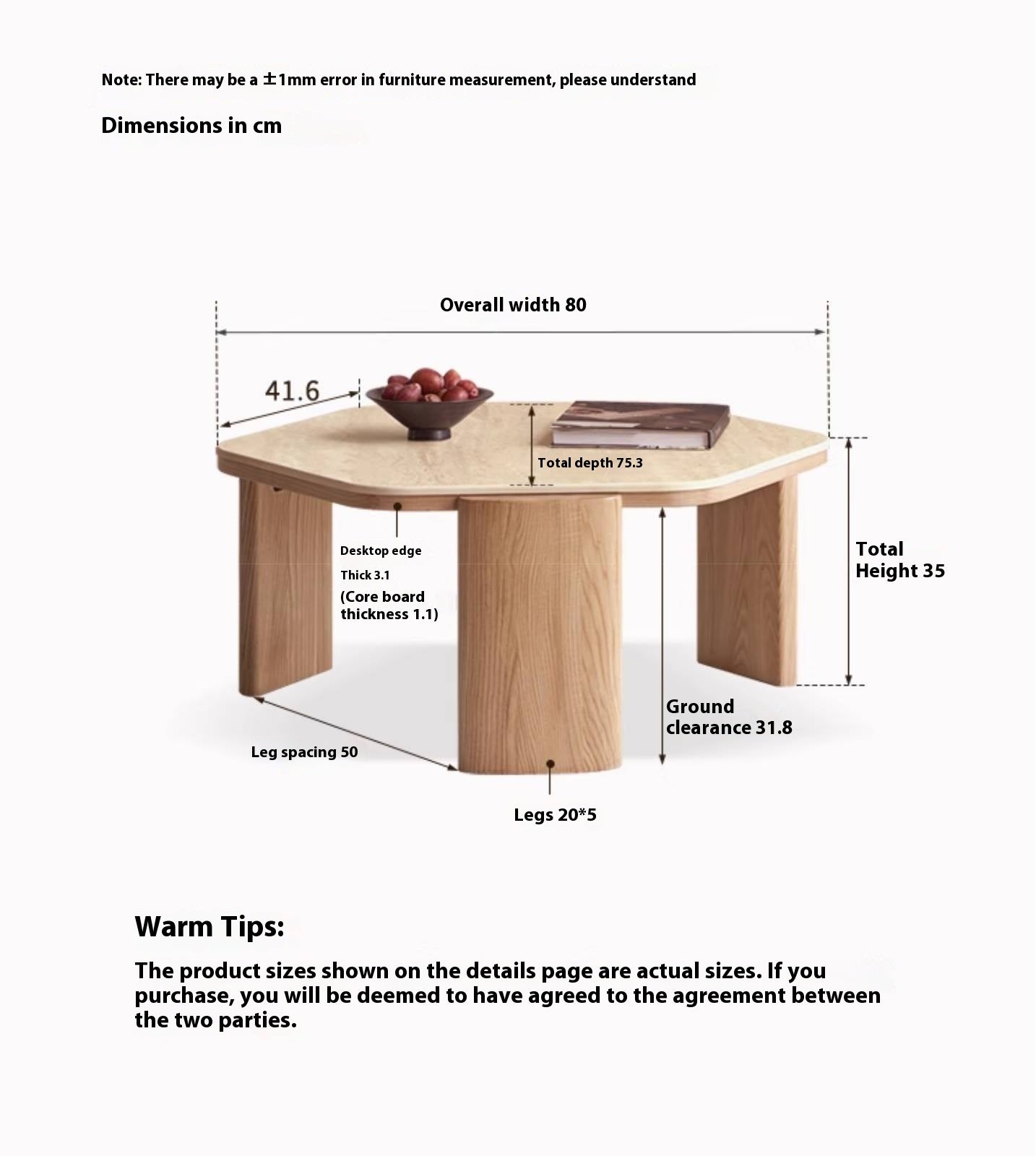 Ash Solid Wood Wabi-Sabi Style Coffee Table