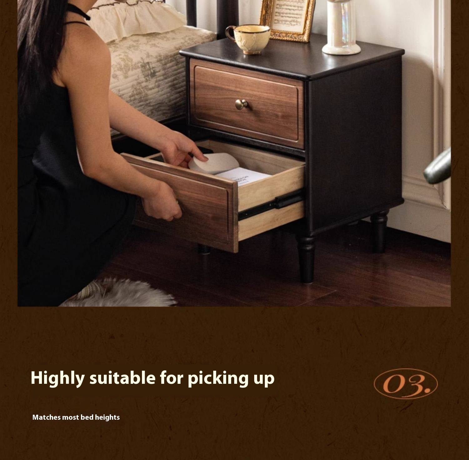 Oak Solid Wood American Retro Nightstand