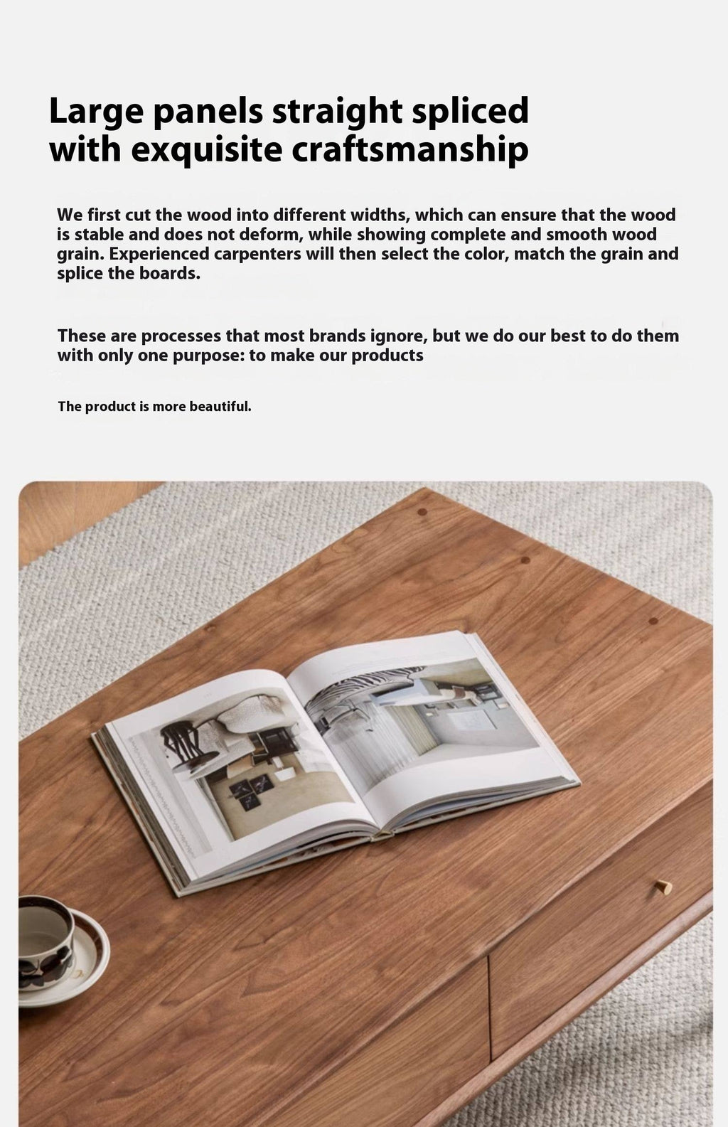 Golden Sandalwood, Black Walnut Solid Wood Rock Plate Tea Table