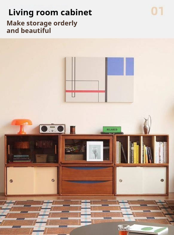 Poplar Solid Wood TV Cabinet Antique Style Module Combination.